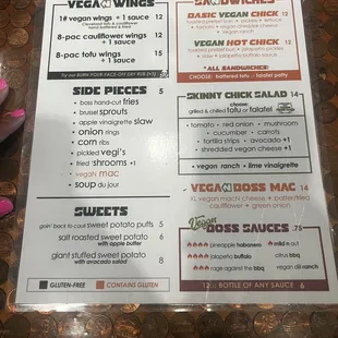 Vegan menu