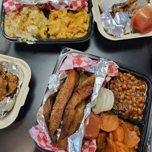 Catfish, ribs, chicken wings,and sides. All items were so delicious! Thank you for bringing great BBQ to Eastside of LV.