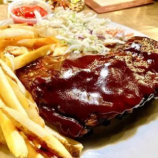 Half Slab of Baby Back Ribs with fries and slaw