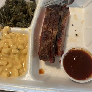 Brisket, watery Mac&amp;cheese and canned greens
