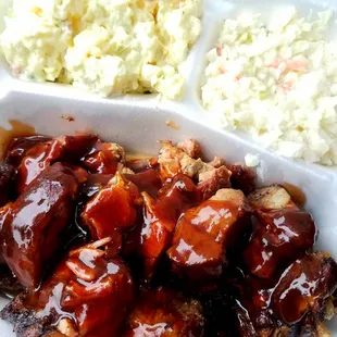 Rib Tip Dinner with a side of Potato Salad and Coleslaw... delish!