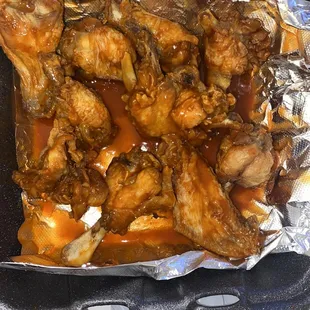 Buffalo wings. Very soggy skin...this is the pic after I picked out all the bone fragments btw.