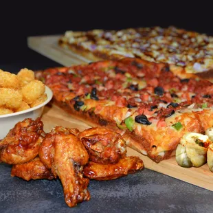 a variety of pizzas