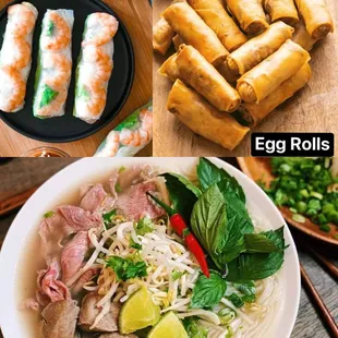 a variety of spring rolls