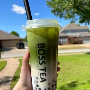 Matcha latte with boba