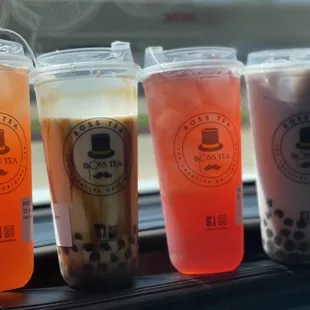 Passion fruit, brown sugar boba, summer melon and taro.