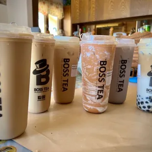 a variety of iced coffees