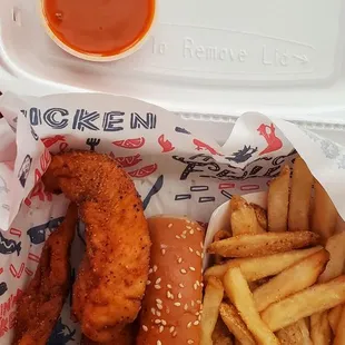a chicken sandwich and french fries