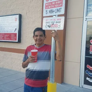 Pops happy cause he gets to try some custard and a hot dog!
