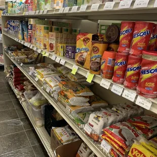 a grocery store with shelves of food