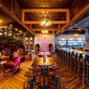 Bar area and library seating