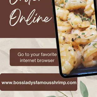 an advertisement for bossladys famous shrimp