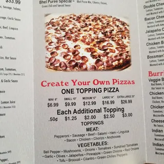 Create Your Own 1 Topping Pizza