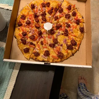 Vegan Bacon Cheese Burger Pizza