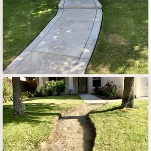 Before and after of a cement sidewalk removal job we did.