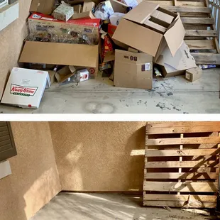 Before and after of a smaller trash job we did.