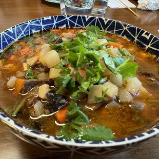 a bowl of soup on a table