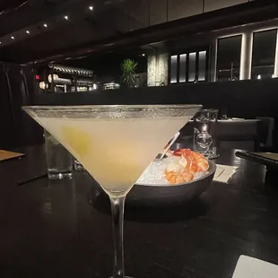 Kettle citron Cosmo and Shrimp Cocktail