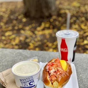 Warm Jumbo Lobster Roll Combo w/ New England Clam Chowda