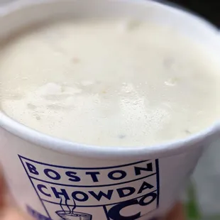 Clam chowder not too thick and a ton of clams!