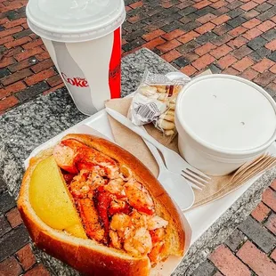 Hot Buttered Maine Lobster Roll with New England Clam Chowda