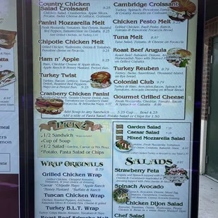 Lunch and sandwiches menu