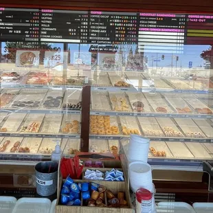 a display of doughnuts in a bakery
