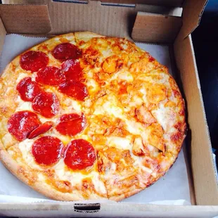 Small Half Buffalo Chicken Half Pepperoni $11.16