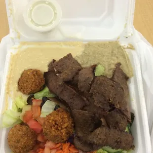 Doner kebab with hummus, babagunush &amp; falafel ...