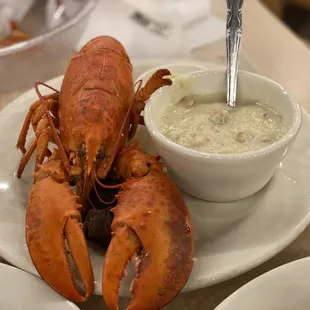 Clam chowder with a lobster