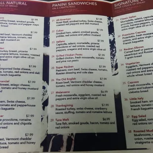 the menu of the restaurant