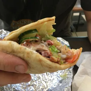 Chicken gyro with extra veggies.