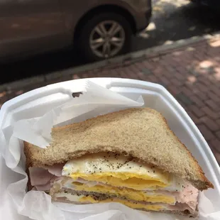 Half of my tasty ham and egg sandwich ($5)