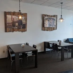 tables and chairs in a coffee shop