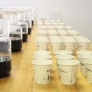 coffee roasters lined up on a table