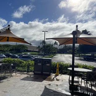 tables and umbrellas