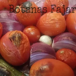 Some veggies that were roasted fire my salsa roja.