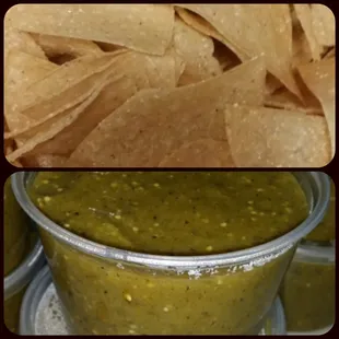 Salsa Verde with homemade chips