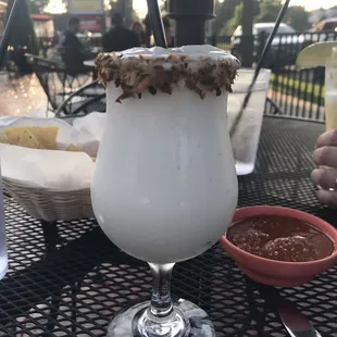 Pina colada rimmed in toasted coconut- YUM