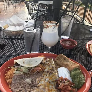 The #1 - taco, enchilada and mini chimichanga and my delicious pina colada!