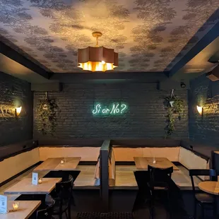 the seating area of the restaurant