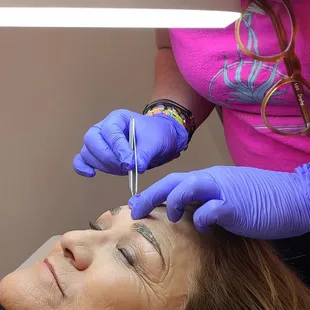 Brow tinting in progress