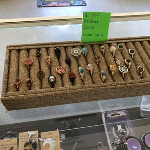 Variety of rings, hand made with rose quartz, citrine stones and more