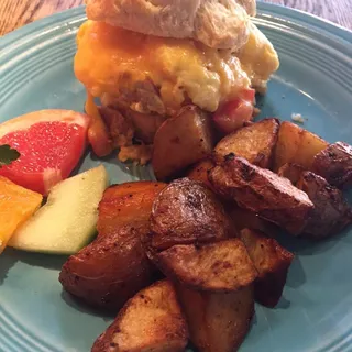 Biscuit and Egg Sandwich w/ Home Fries