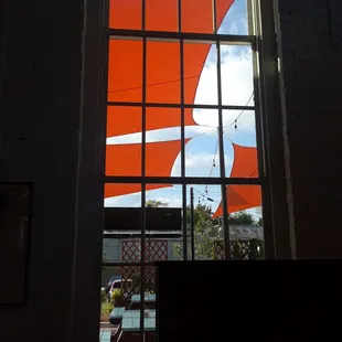 View of patio from tables inside