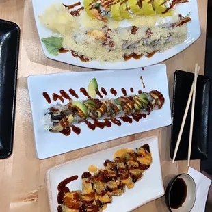 Dragon roll, Shrimp Tempura Roll, Snowball Roll