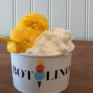 Mango sorbetto, vanilla bean gelato