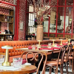tables and chairs in a restaurant