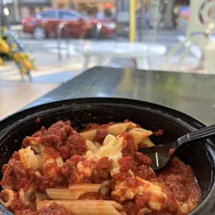 Gluten-free bolognese with fresh mozzarella