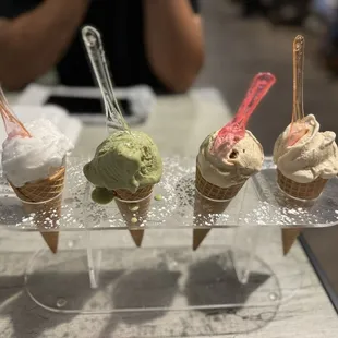 Gelato sampler, lemon, pistachio hazelnut tiramisu